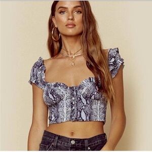 Frankies Bikinis Aiello Snakeskin SafarinCrop Top Black Size S